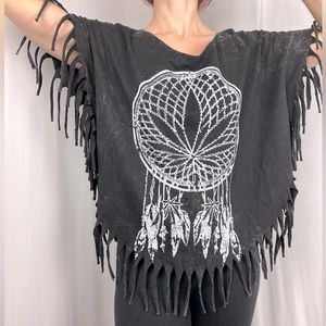 Fringed Black Dreamcatcher Poncho Shrug